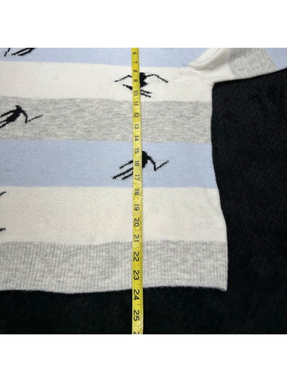 Ski Pattern Turtleneck Sweater By CeCe Medium Blue & White Striped Wool Blend - Picture 8 of 13